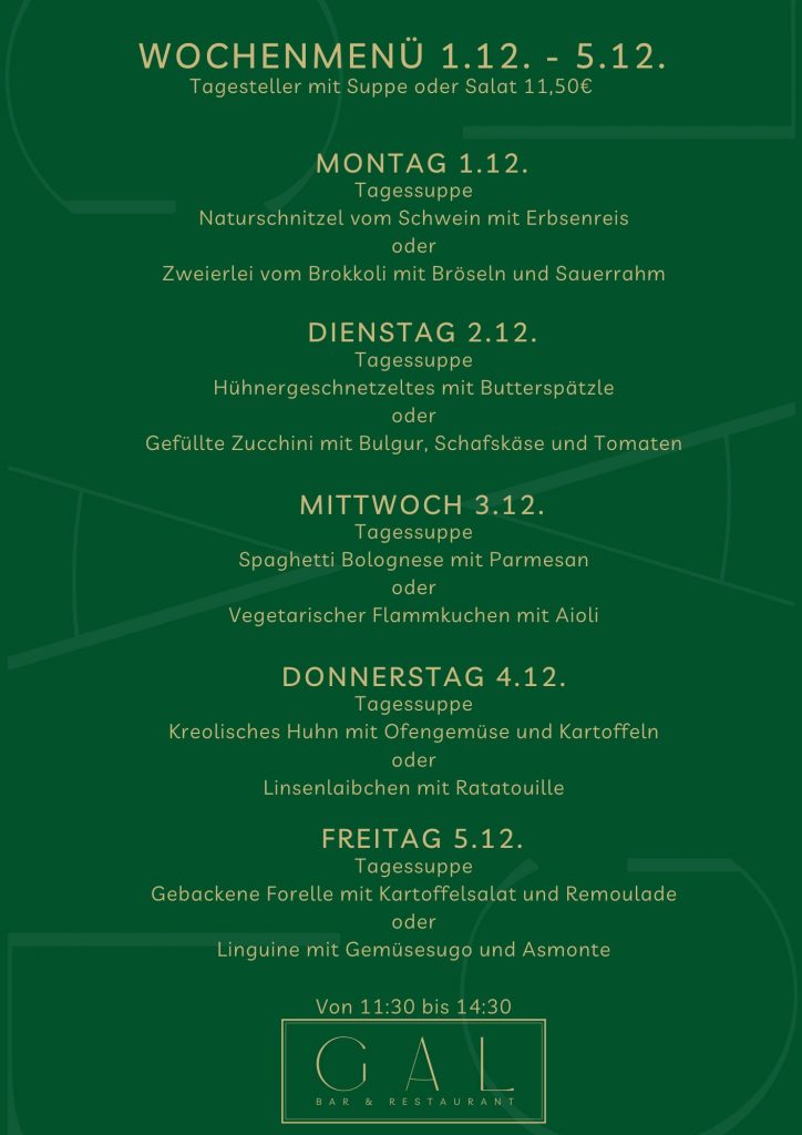Restaurant Seiersberg GAL Mittagsmenü 1.12. bis 5.12