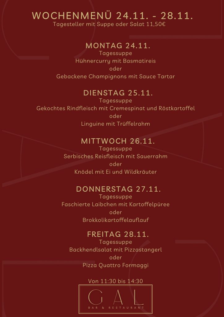 Restaurant Seiersberg GAL Mittagsmenü 24.11. bis 28.11