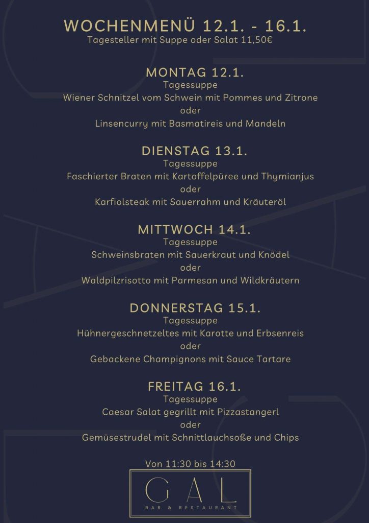 Restaurant Seiersberg GAL Wochenmenü 12.1.-16.1.